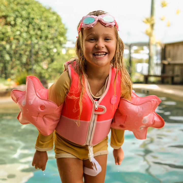 Kids Swim Vest 1-2 | Melody the Mermaid Neon Strawberry