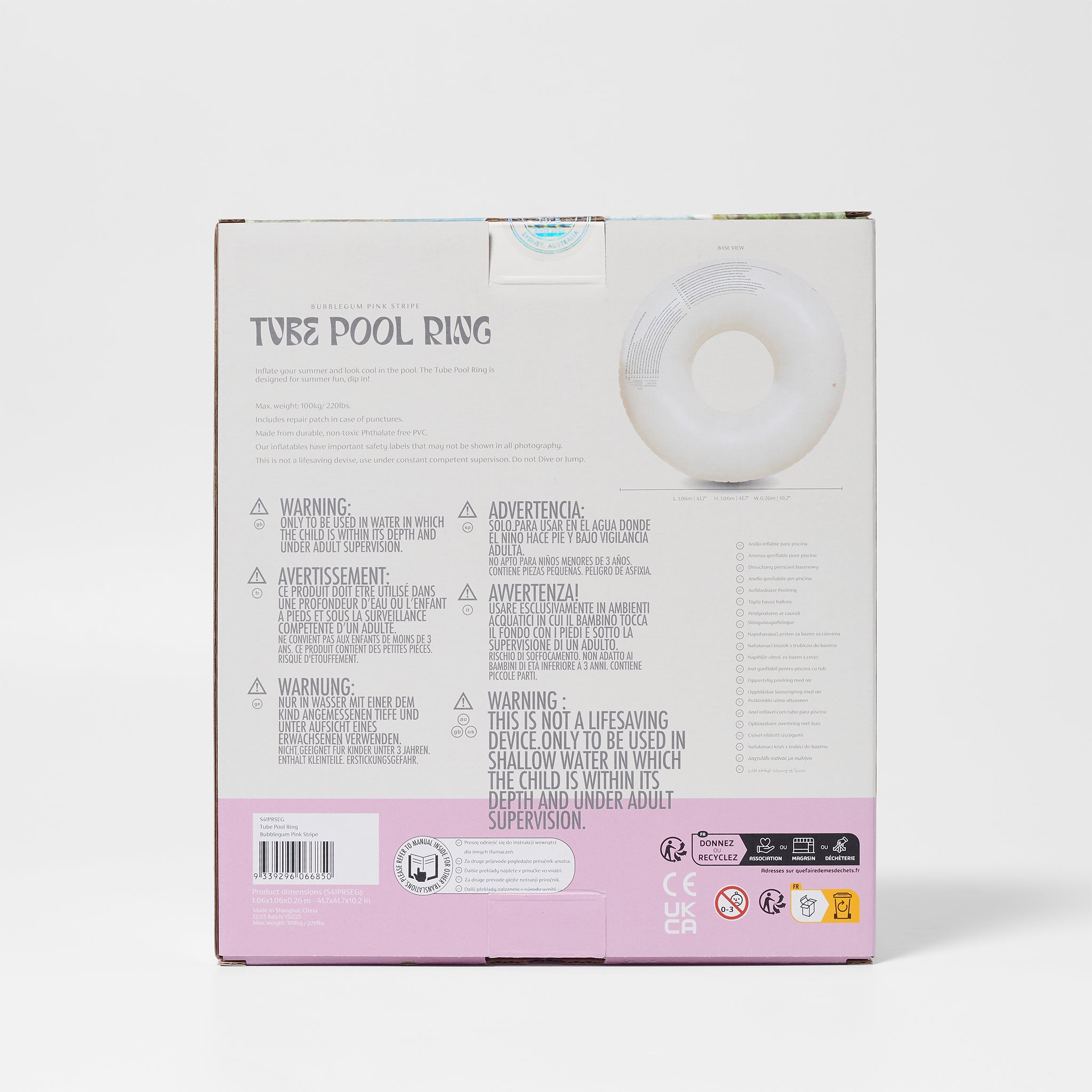 Tube Pool Ring | Bubblegum Pink Stripe