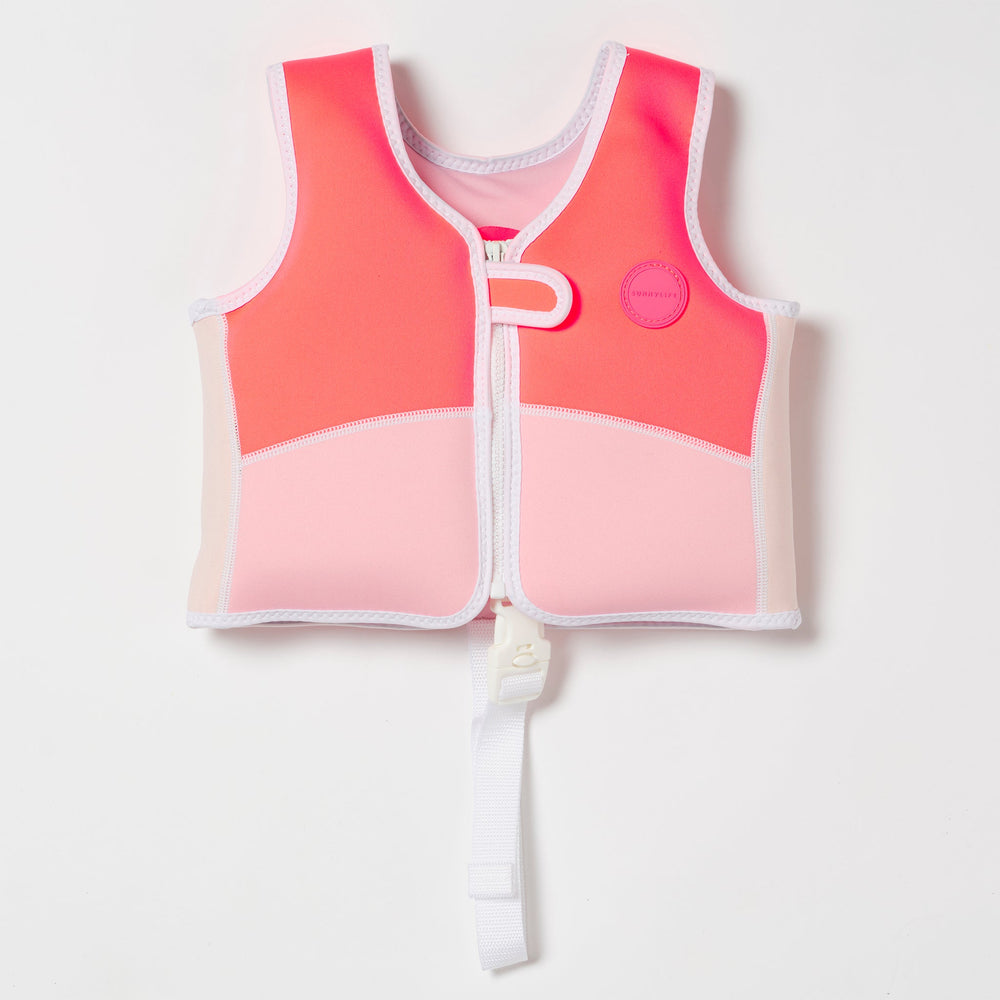 Kids Swim Vest 1-2 | Melody the Mermaid Neon Strawberry